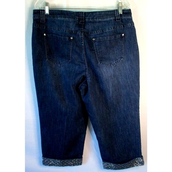 Christopher & Banks Women's Mid Rise Beaded Cuff Blue Jean Capri Pants Size 12 - Picture 4 of 10